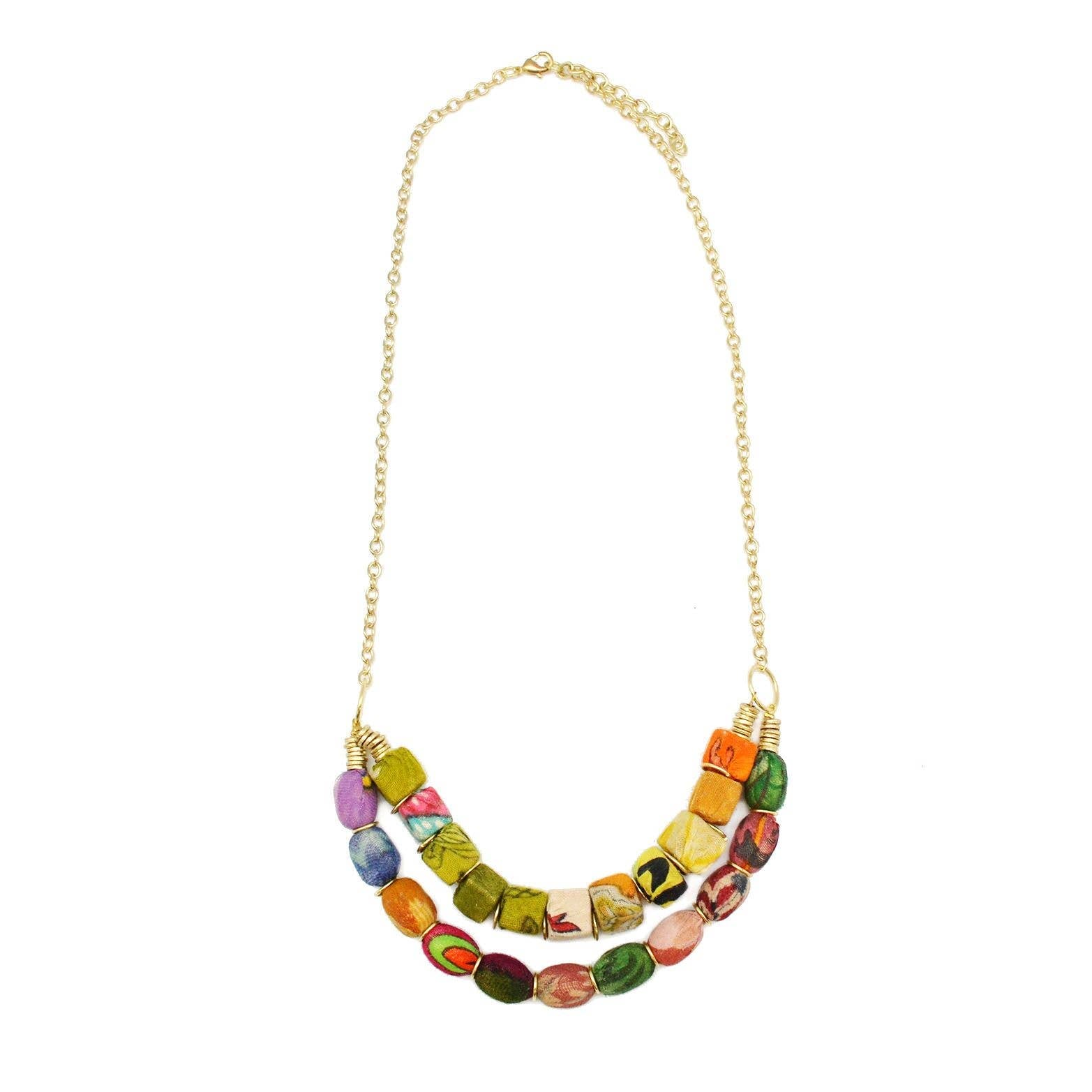 Aasha Ovals and Squares Two Layered Kantha Necklace