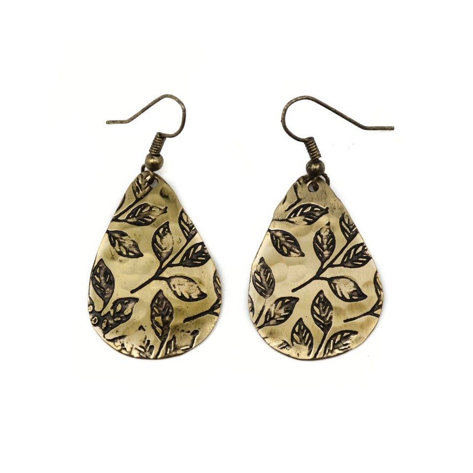 Four Leaves Brass Engraved Earrings