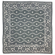 Block Printed Bandana - Gray Wavy Lines Floral Border