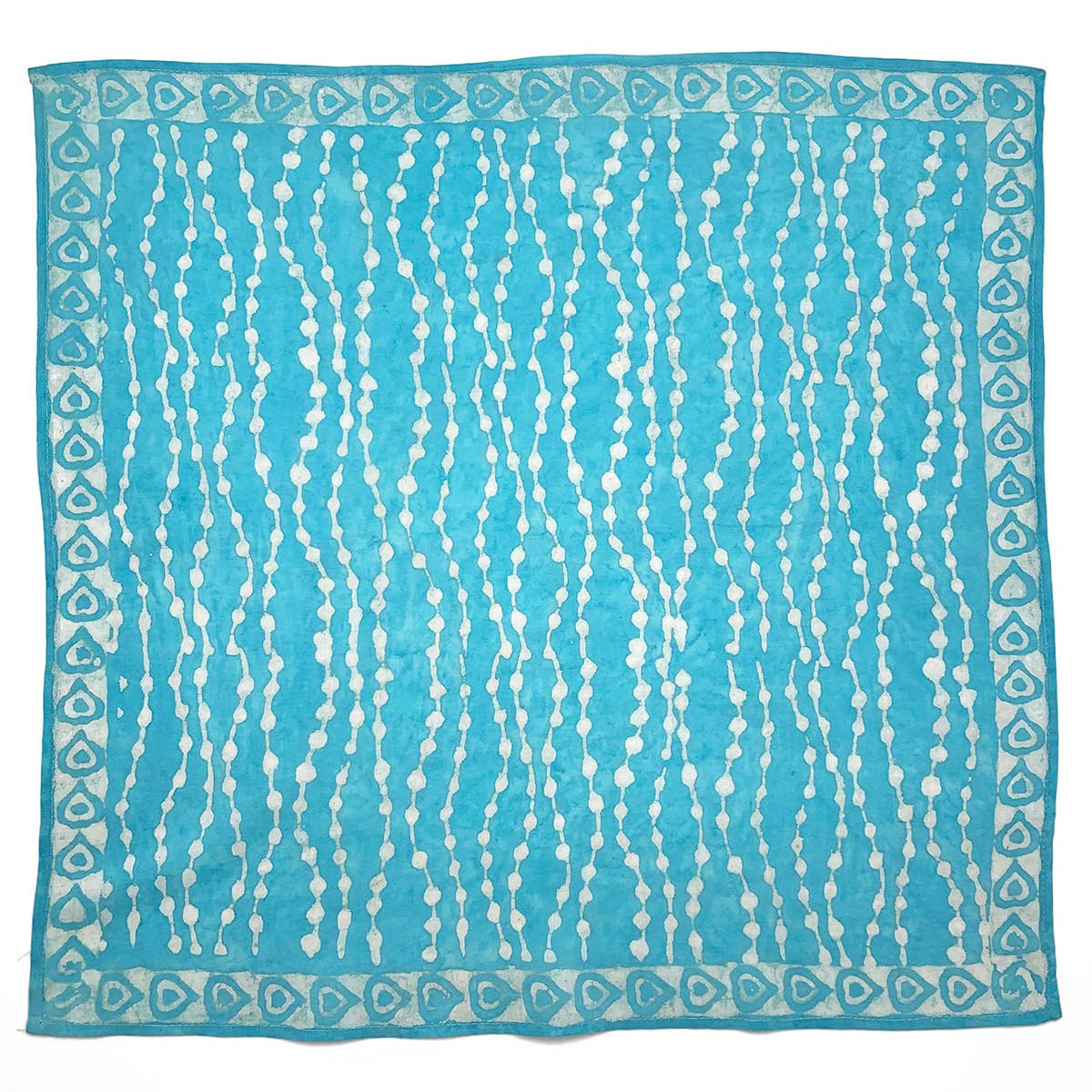 Block Printed Bandana - Aqua Circle Stripes Teardrop Border