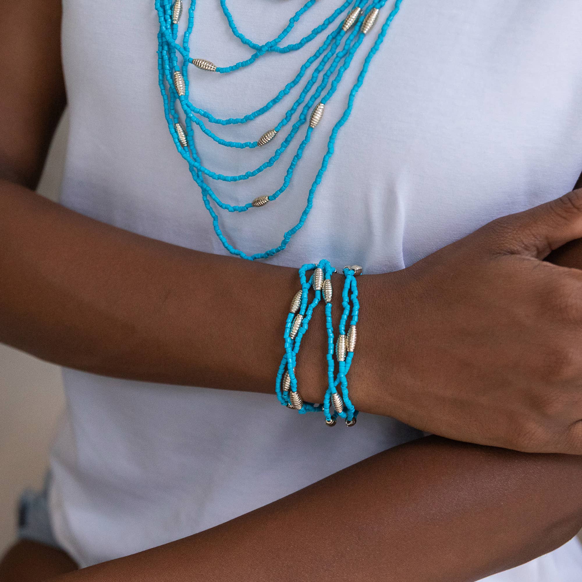 Seed Bead Stretch Bracelet - Ocean Blue