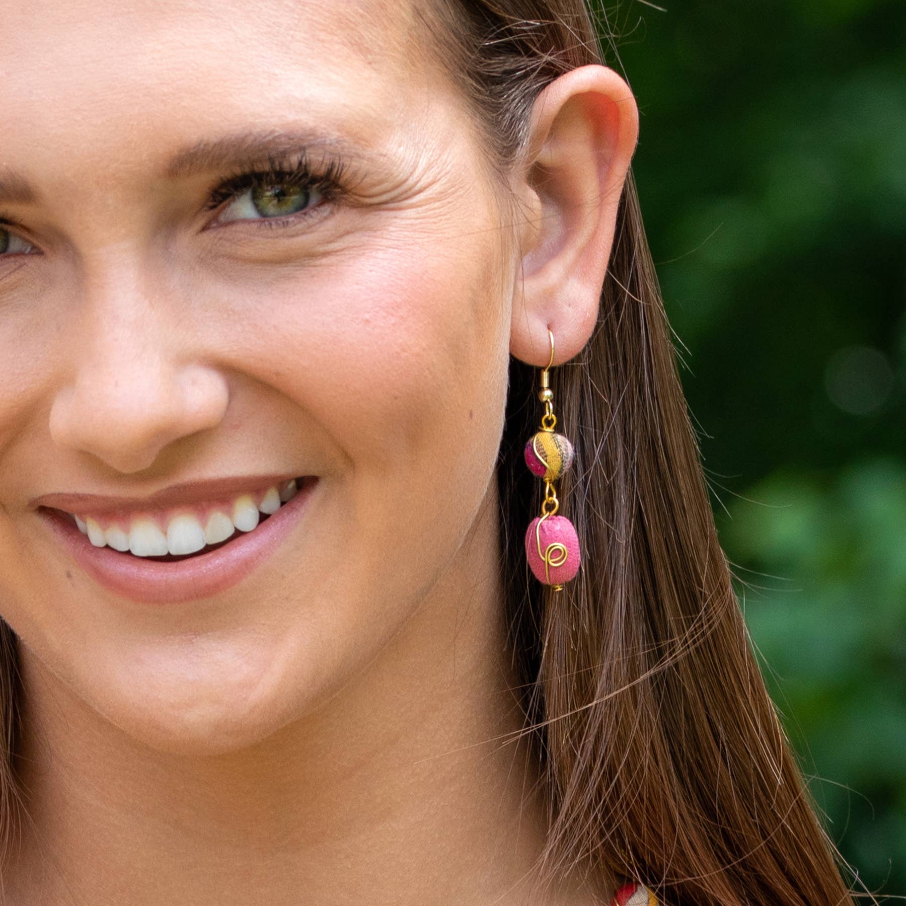 Aasha Brass Wire Wrapped Circle and Oval Bead Earrings
