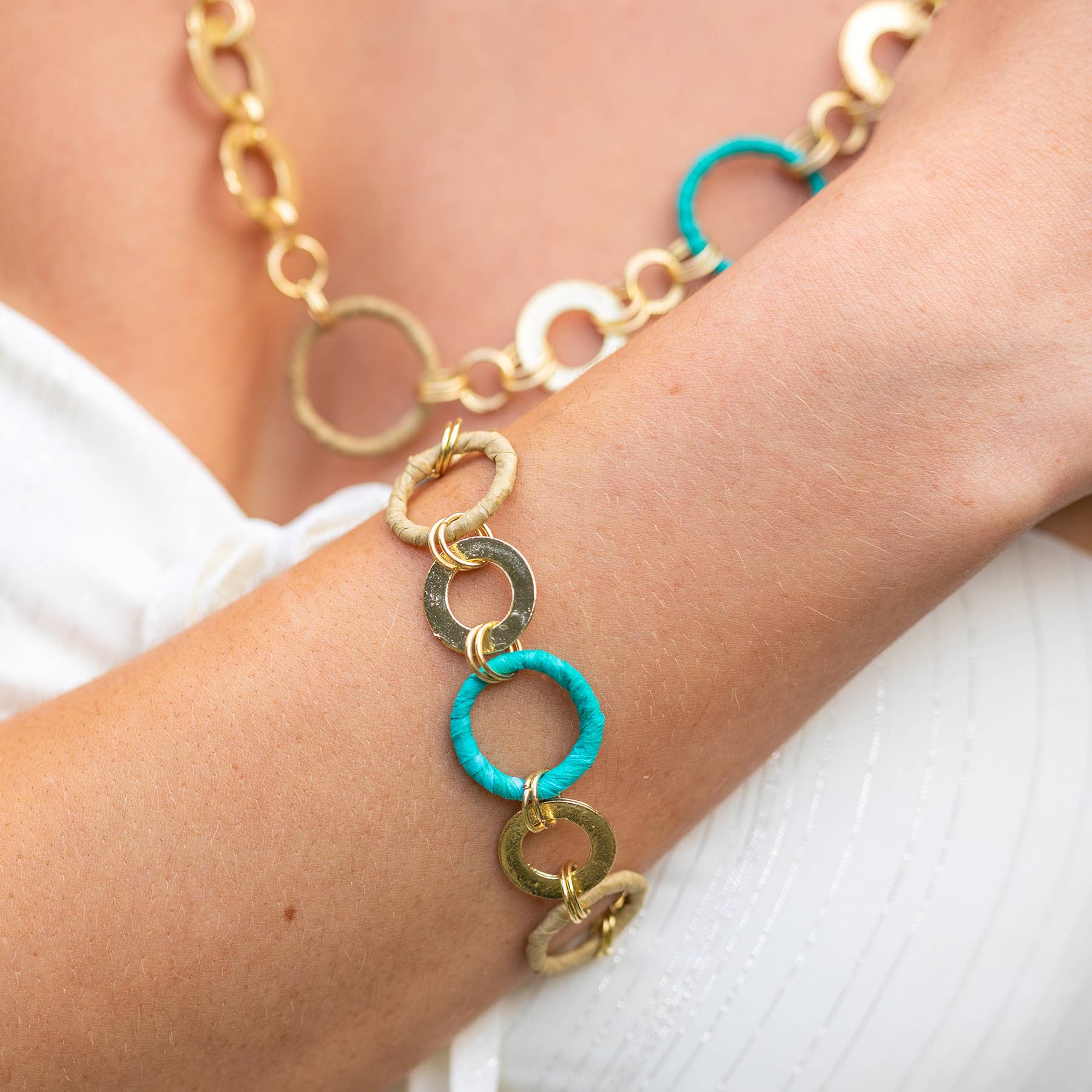 Raffia Rings Bracelet Prepack - 12 Assorted Bracelets