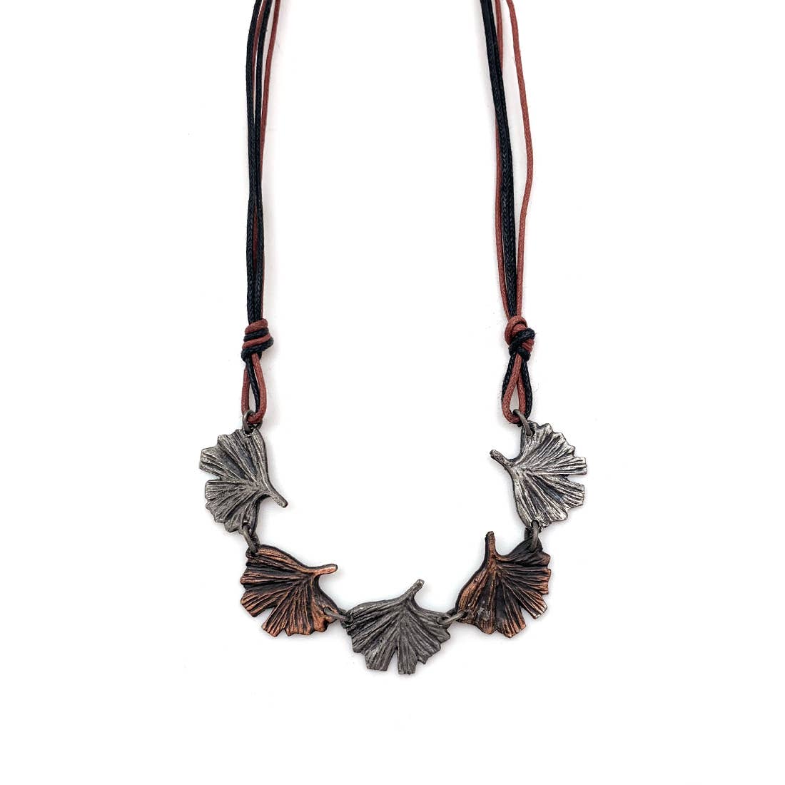 Pewter Necklace Gingko Leaves Antique Copper/Antique Silver