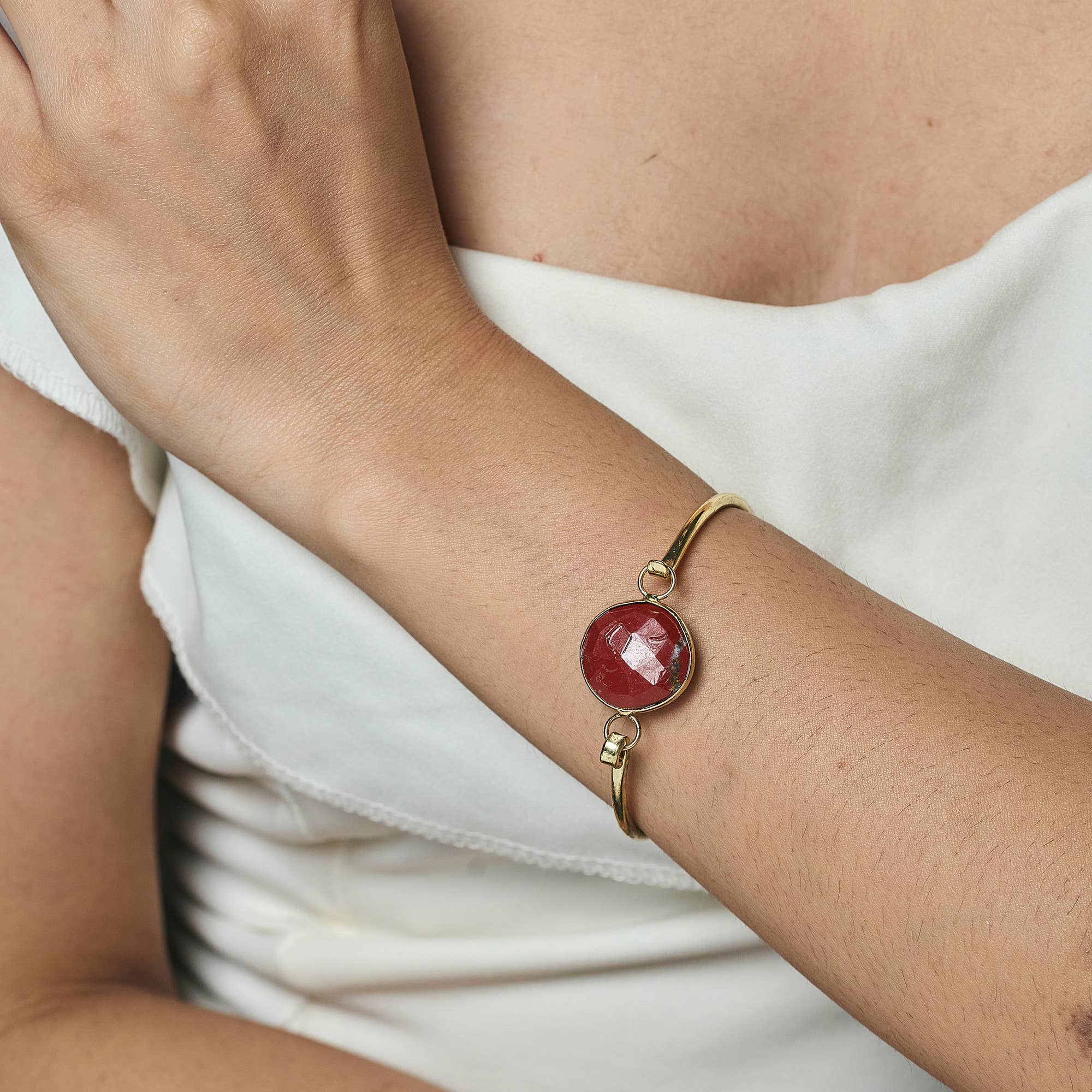 Gold Plated Bracelet with Semi-Precious Stone - Red Jasper