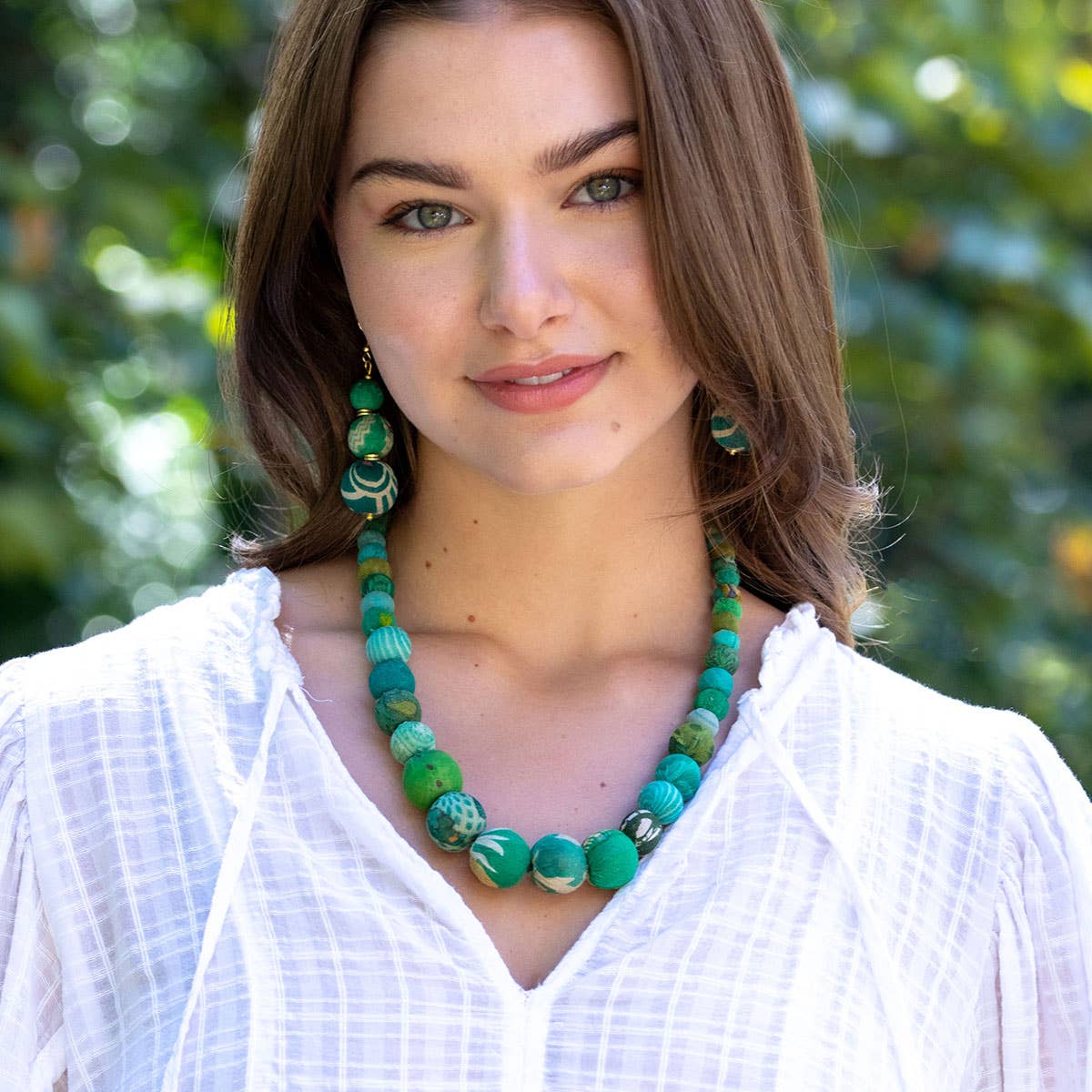 Aasha Cascade Seagrass Kantha Beaded & Handcrafted Necklace