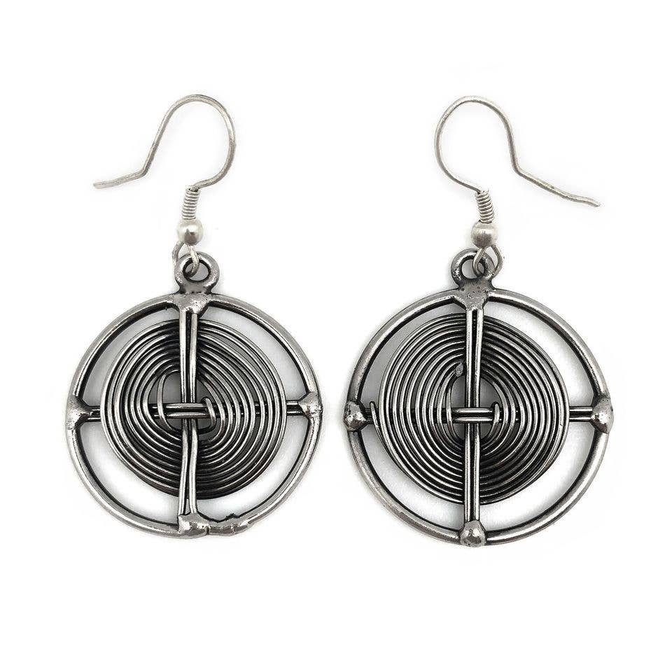 Basketweave Cross in Circle Woven Earrings