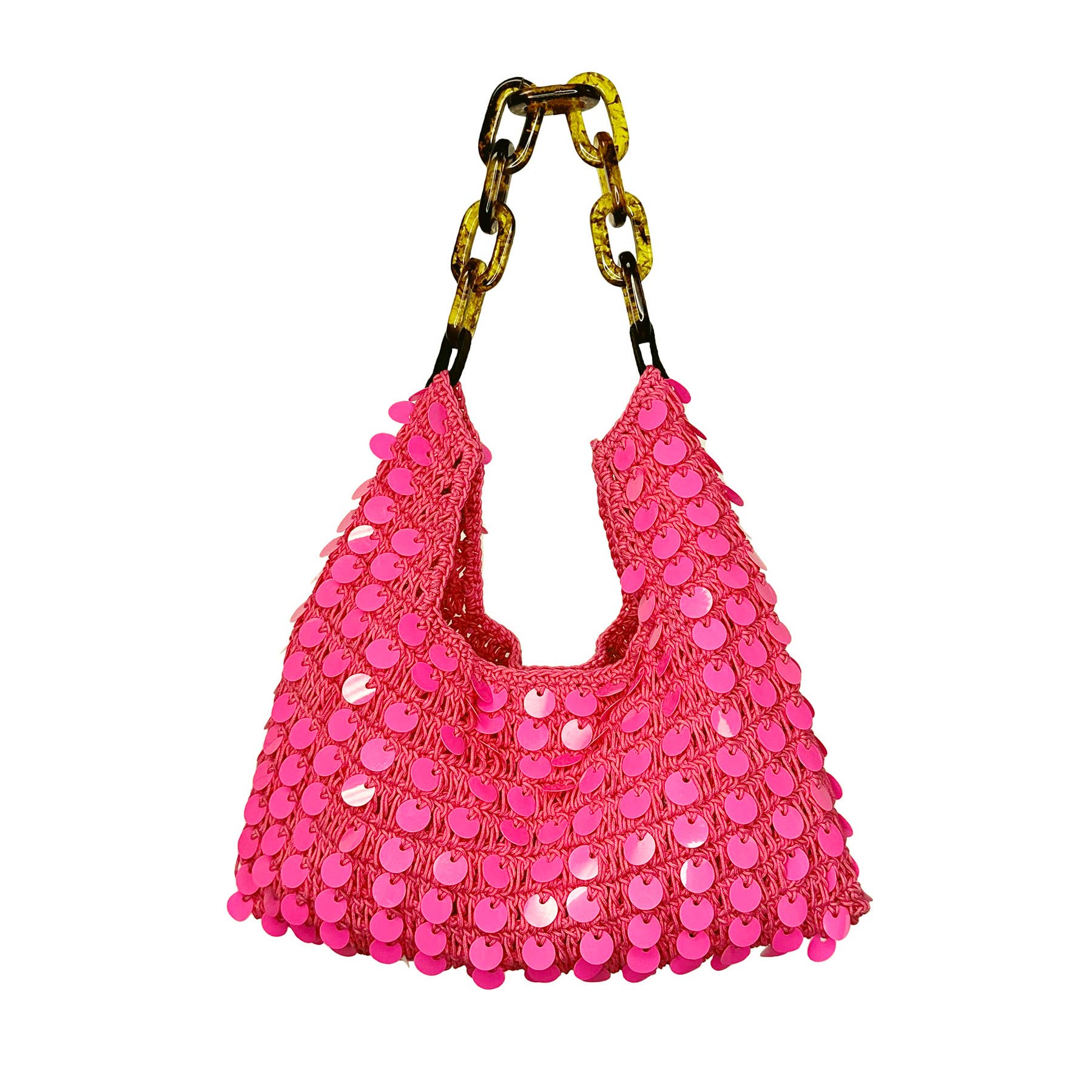 Mia Cotton Purse With Sequins and Chain Handle - Pink