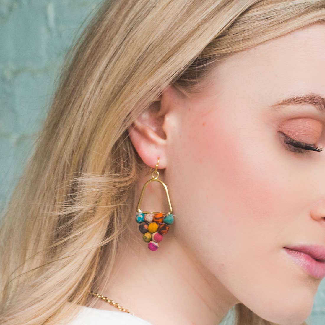 Aasha Cluster Triangle Kantha Handcrafted Earrings