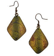 Yellow Spirals Copper Patina Earrings
