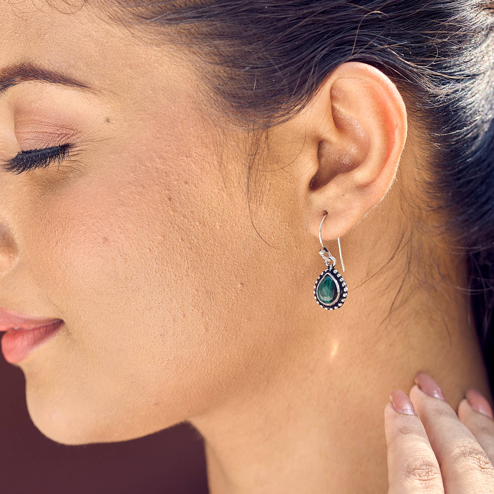 Handcrafted Semiprecious Small Stone Earrings - Malachite