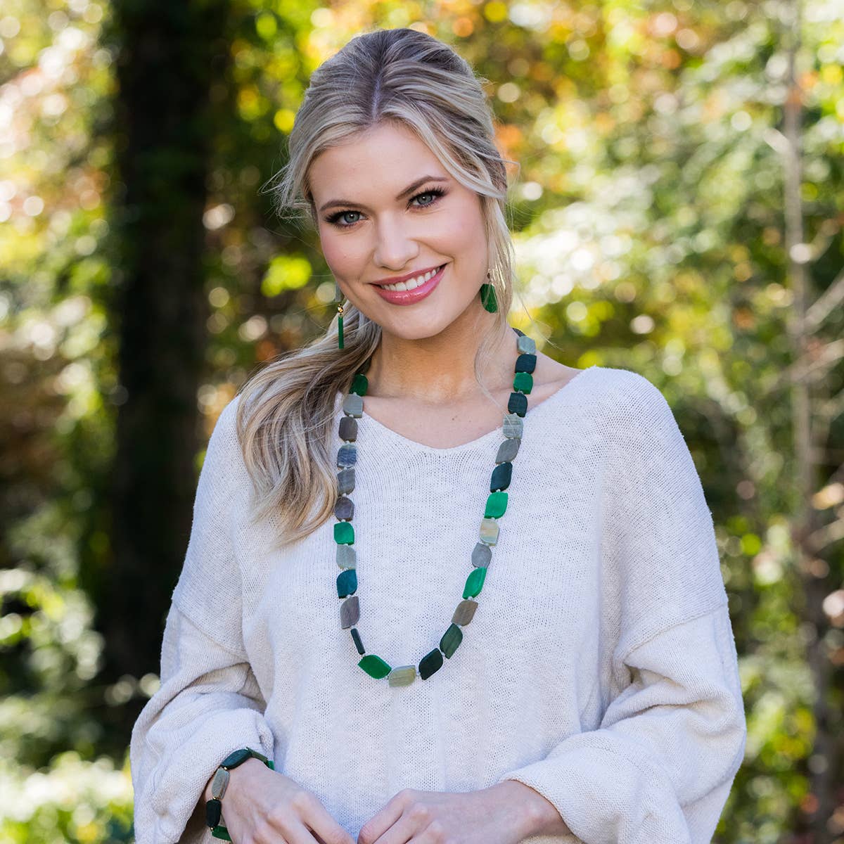 Omala Verdant Collection Necklace - Long Abstract Shapes