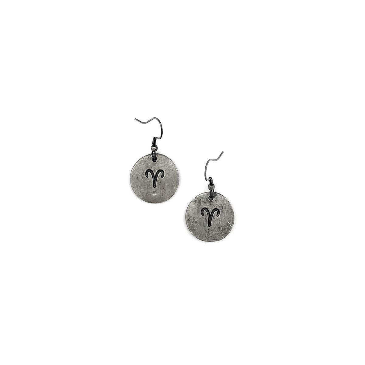 Aries Zodiac Pewter Glyph Earrings