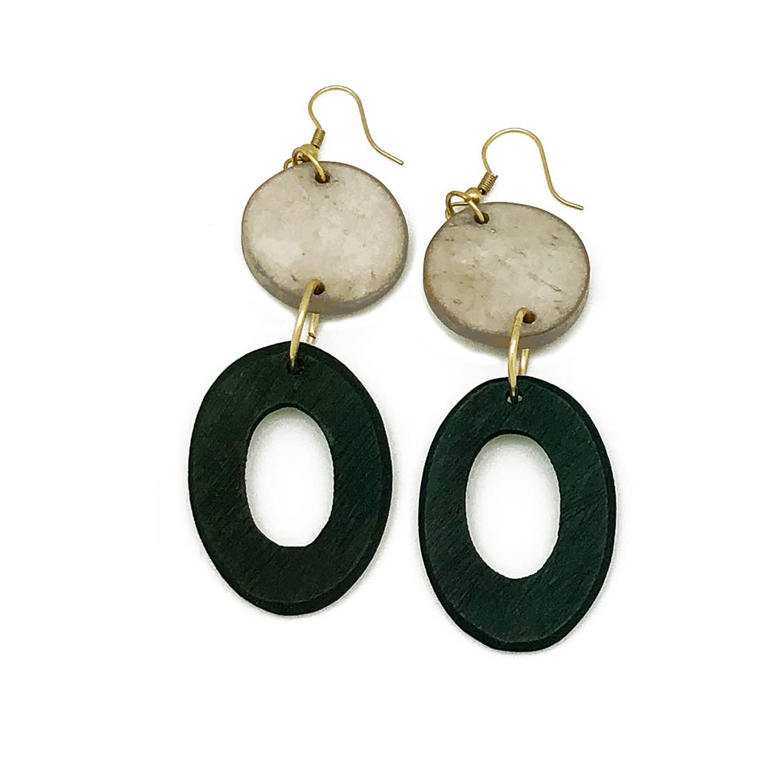 Omala Misty Greens Collection Earrings - Disc and Oval Beads