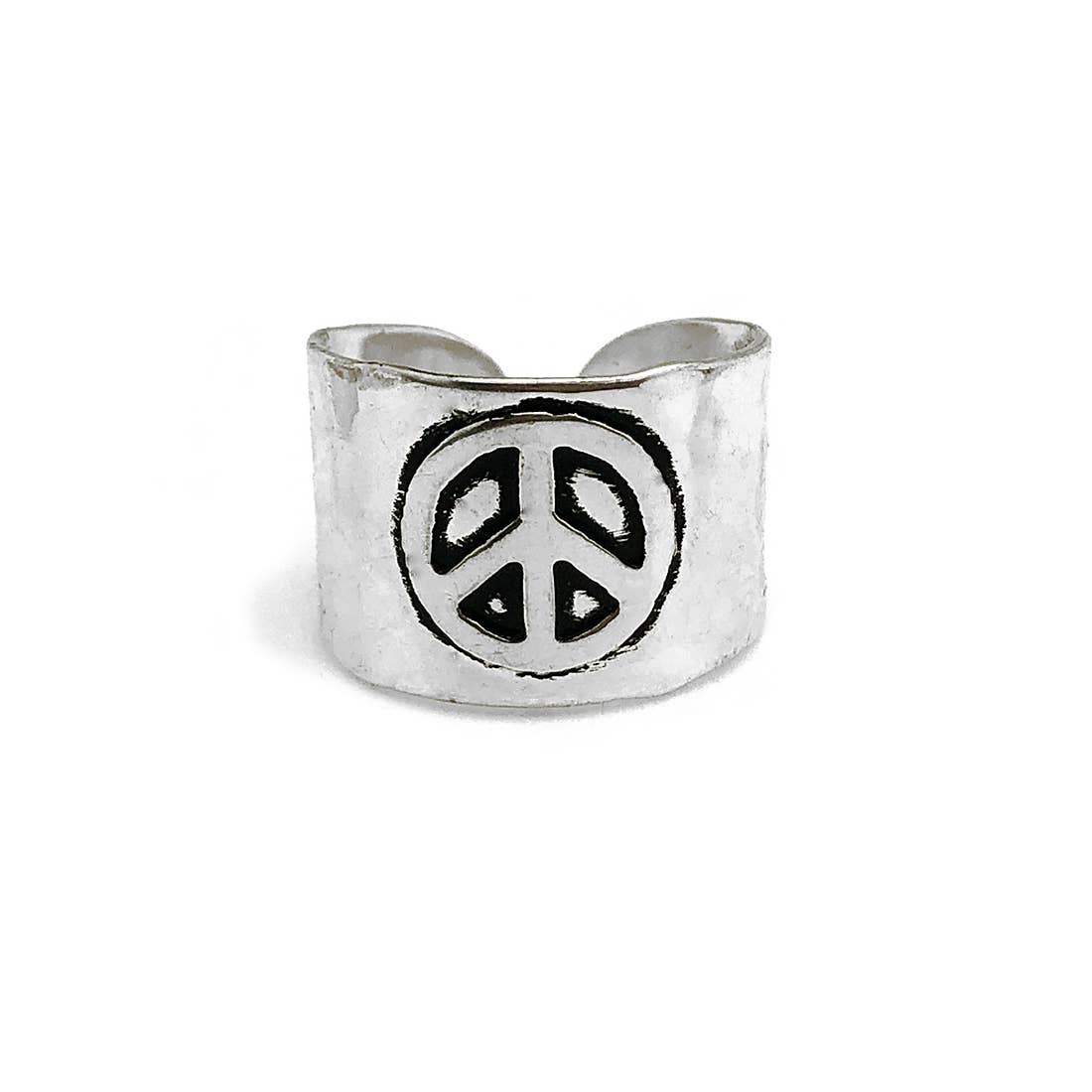 Silver Plated Adjustable Cuff Ring - Peace Sign – Anju - Wholesale