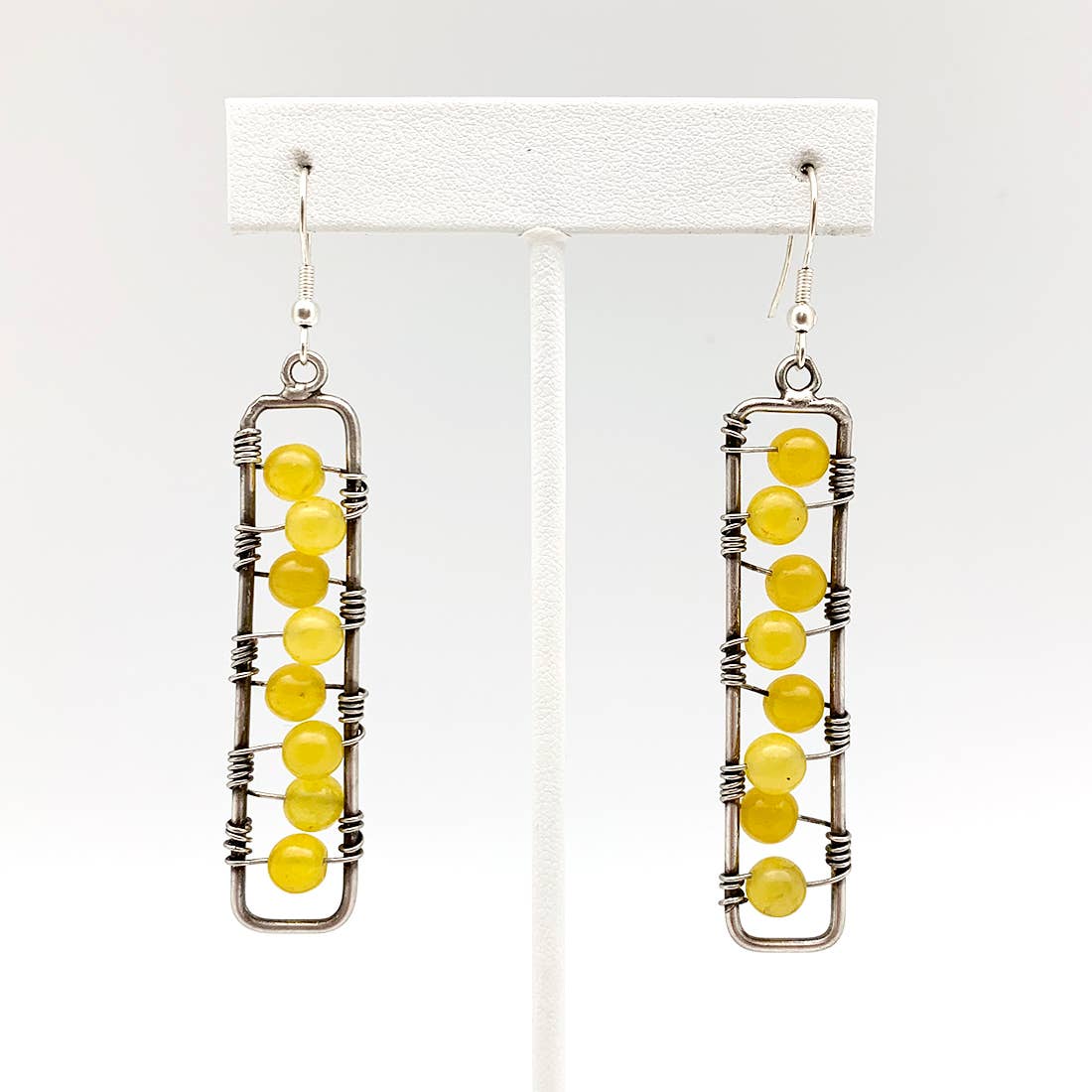 Wire-Wrapped Stone Earrings - Antique Silver, Yellow Quartz