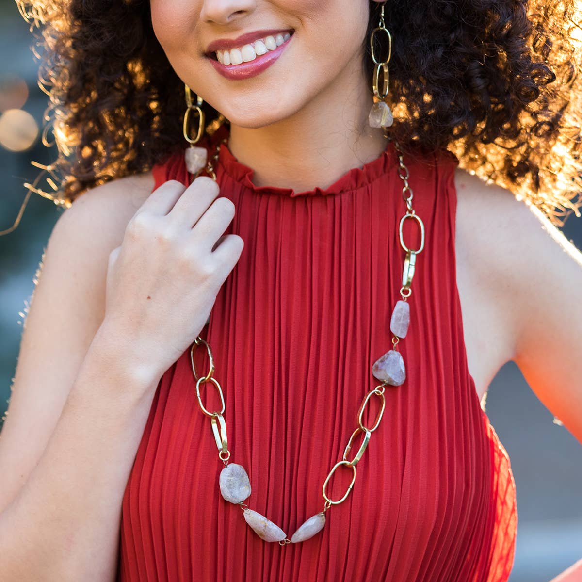 Gold Plated Semi-Precious Stone Long Necklaces, no Display