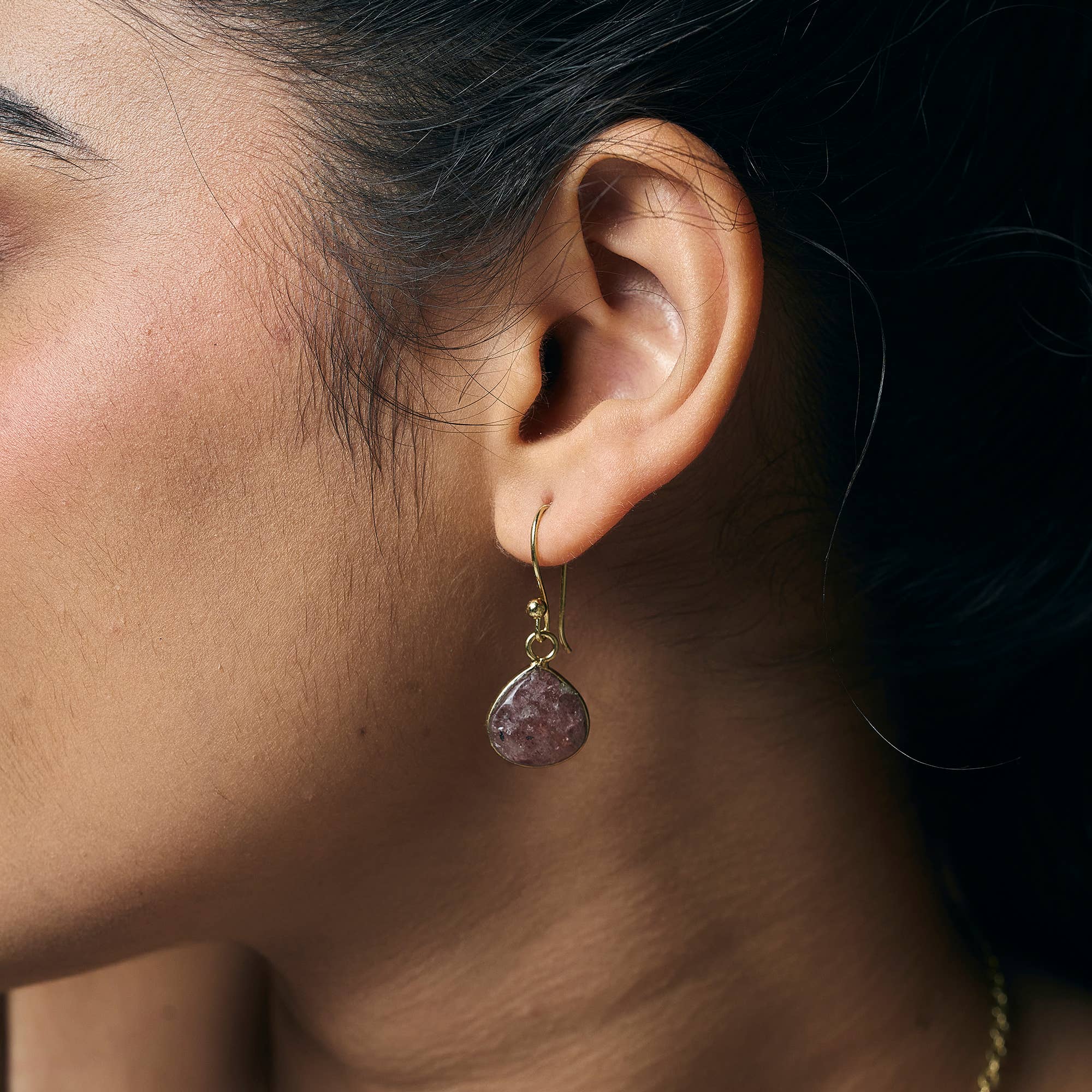 GoldPlated Earrings with SemiPreciousStone Strawberry Quartz