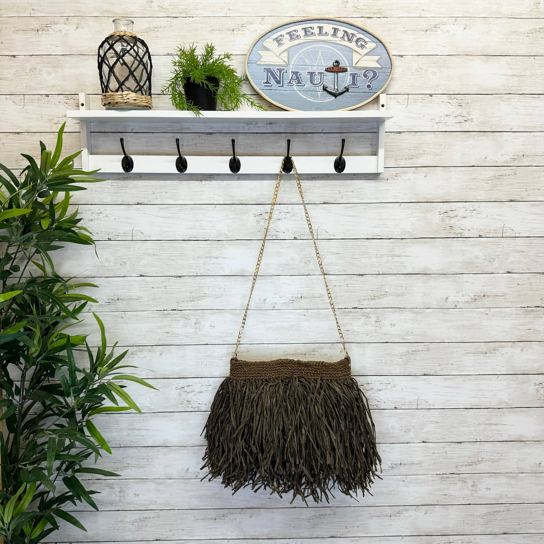 Luau Cross Body Bag - Brown Raffia Fringe Bag