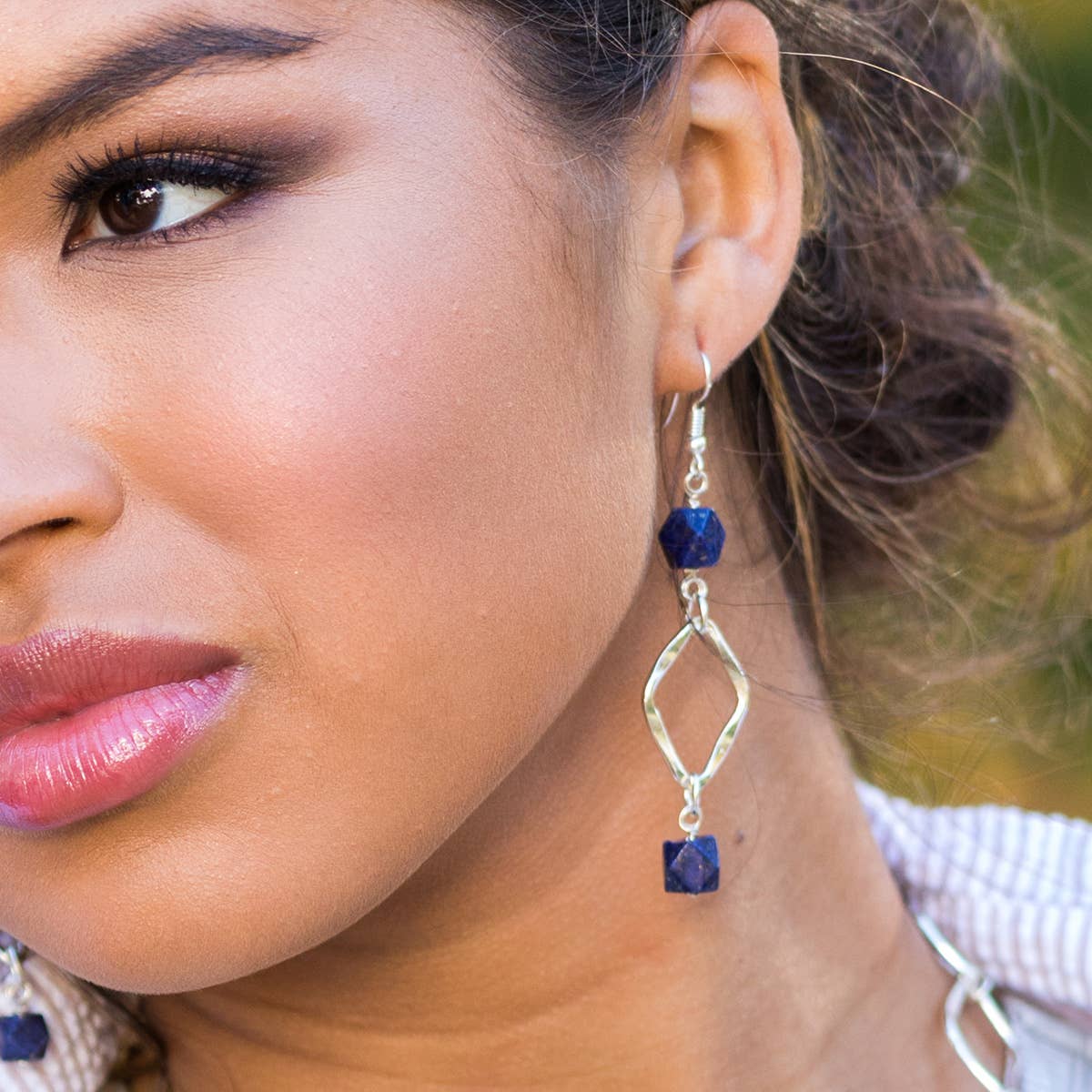 Silver Plated Semi-Precious Stone Long Earrings, no Display