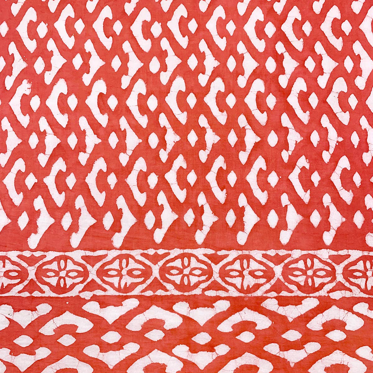 Block Printed Cotton Scarf - Red Orange Geometric Print
