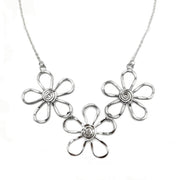Silver Plated Necklace - Spiral Center Flowers