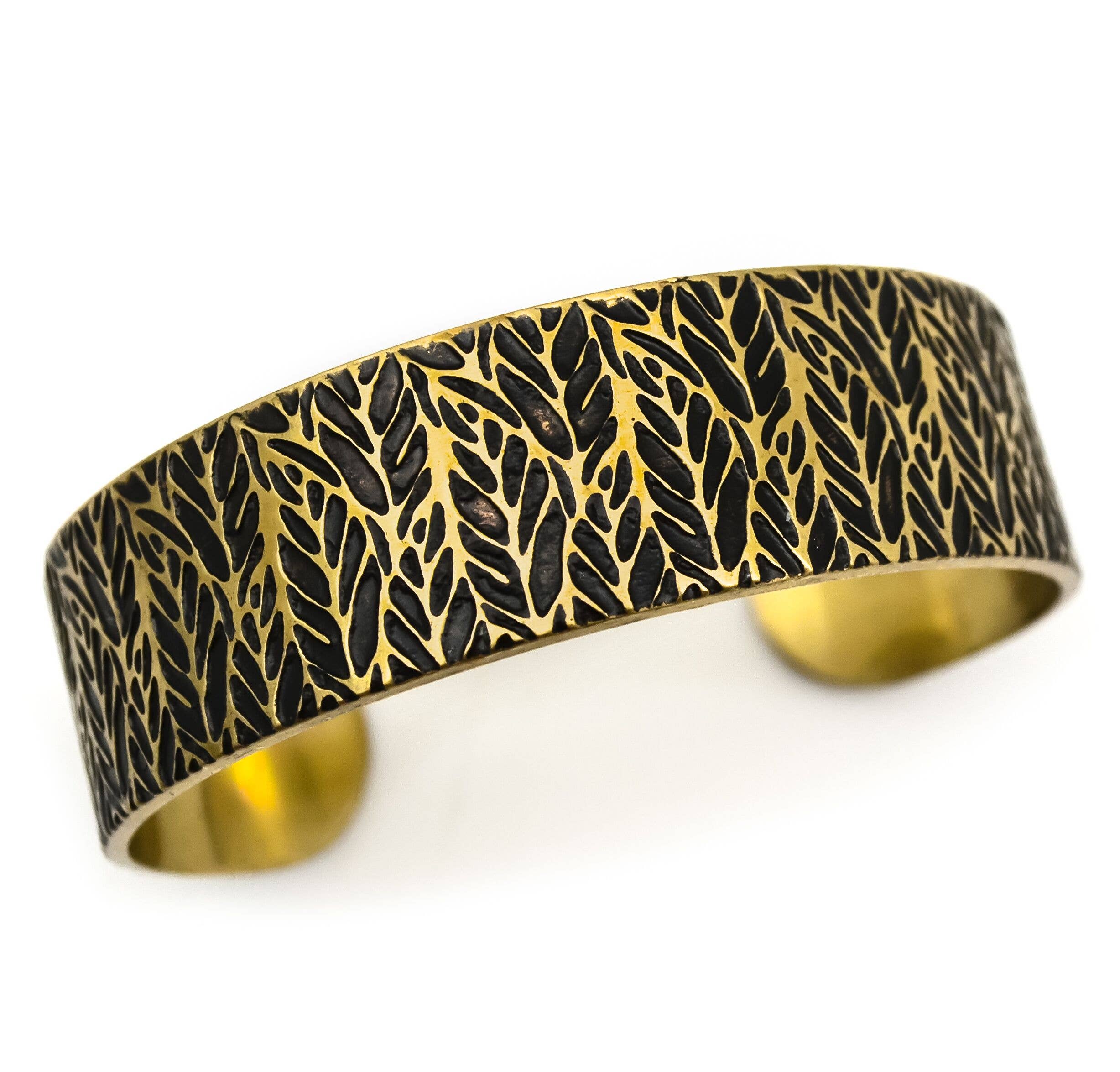 Herringbone Brass Engraved Cuff Bracelet