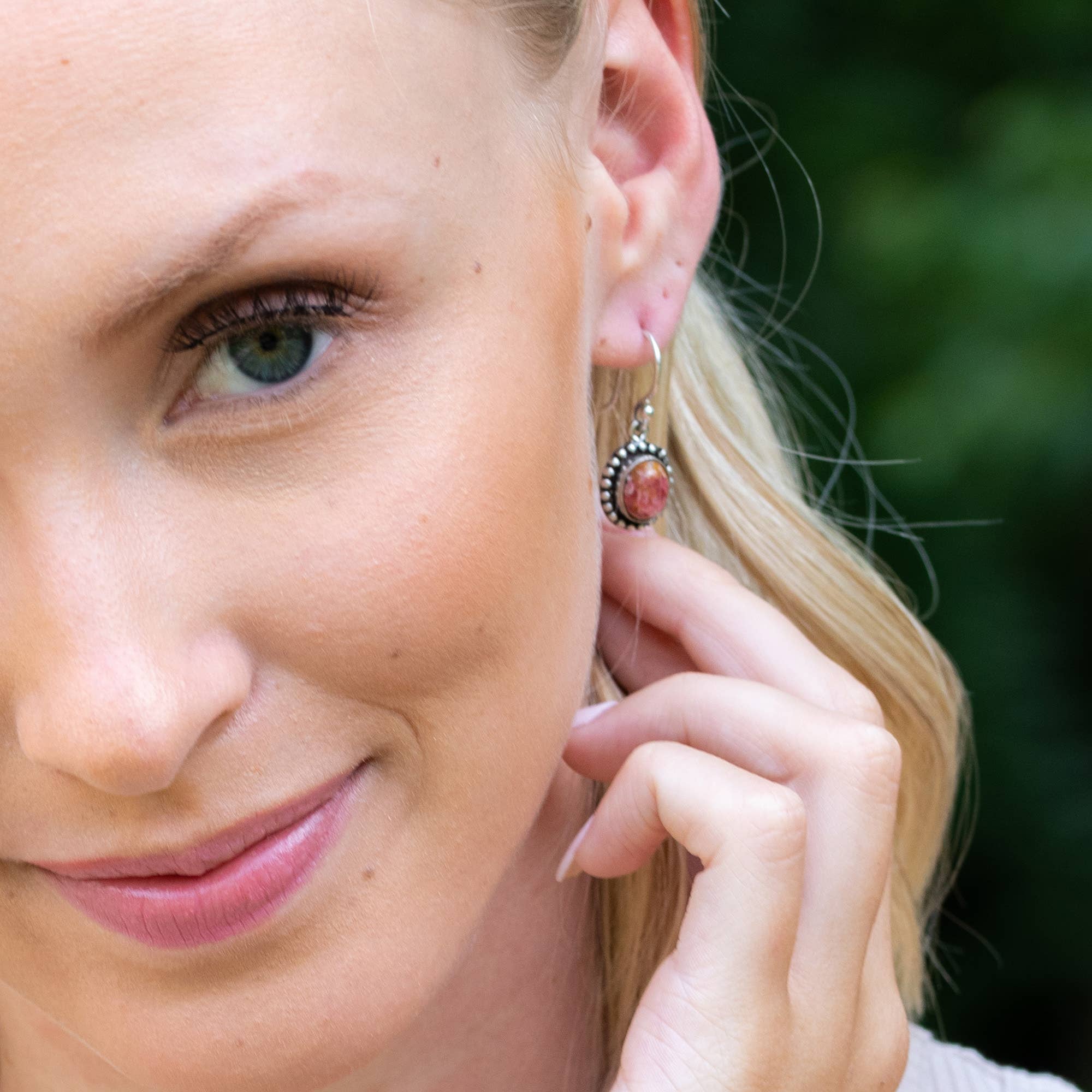 Handcrafted Semiprecious Stone Post Earrings - Rhodonite