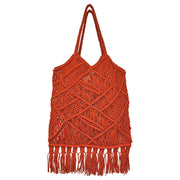 Adira Woven Cotton Macrame Large Fringe Bags - Rust