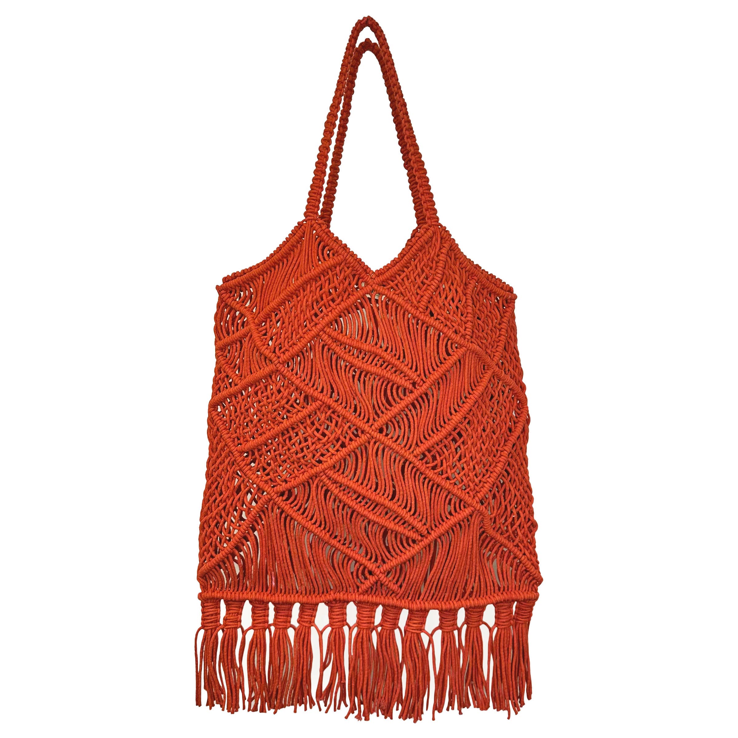 Adira Woven Cotton Macrame Large Fringe Bags - Rust