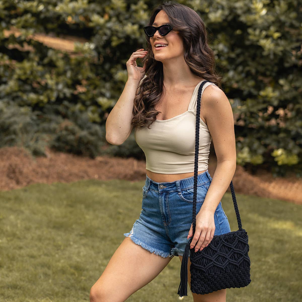 Adira Woven Cotton Crossbody Macrame Bags - Black