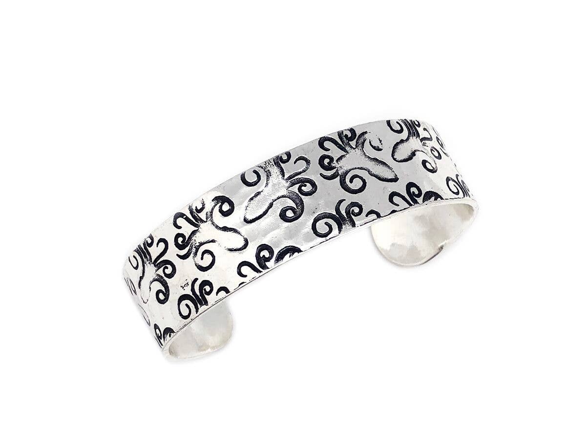 Octopus Silver Engraved Cuff Bracelet