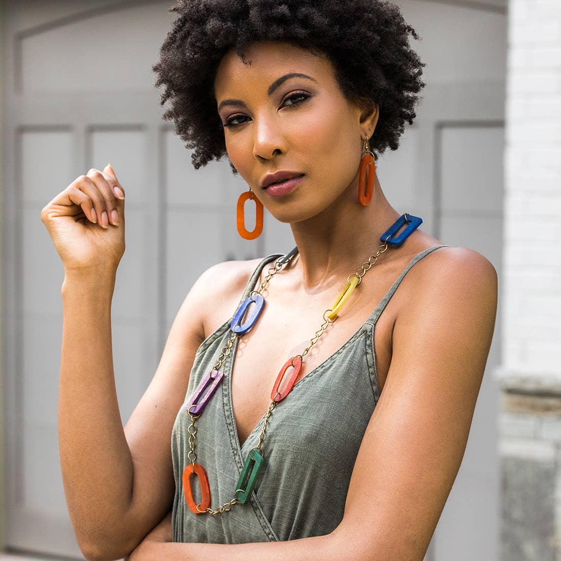 Omala Rainbow Collection Earrings - Long Oval Beads