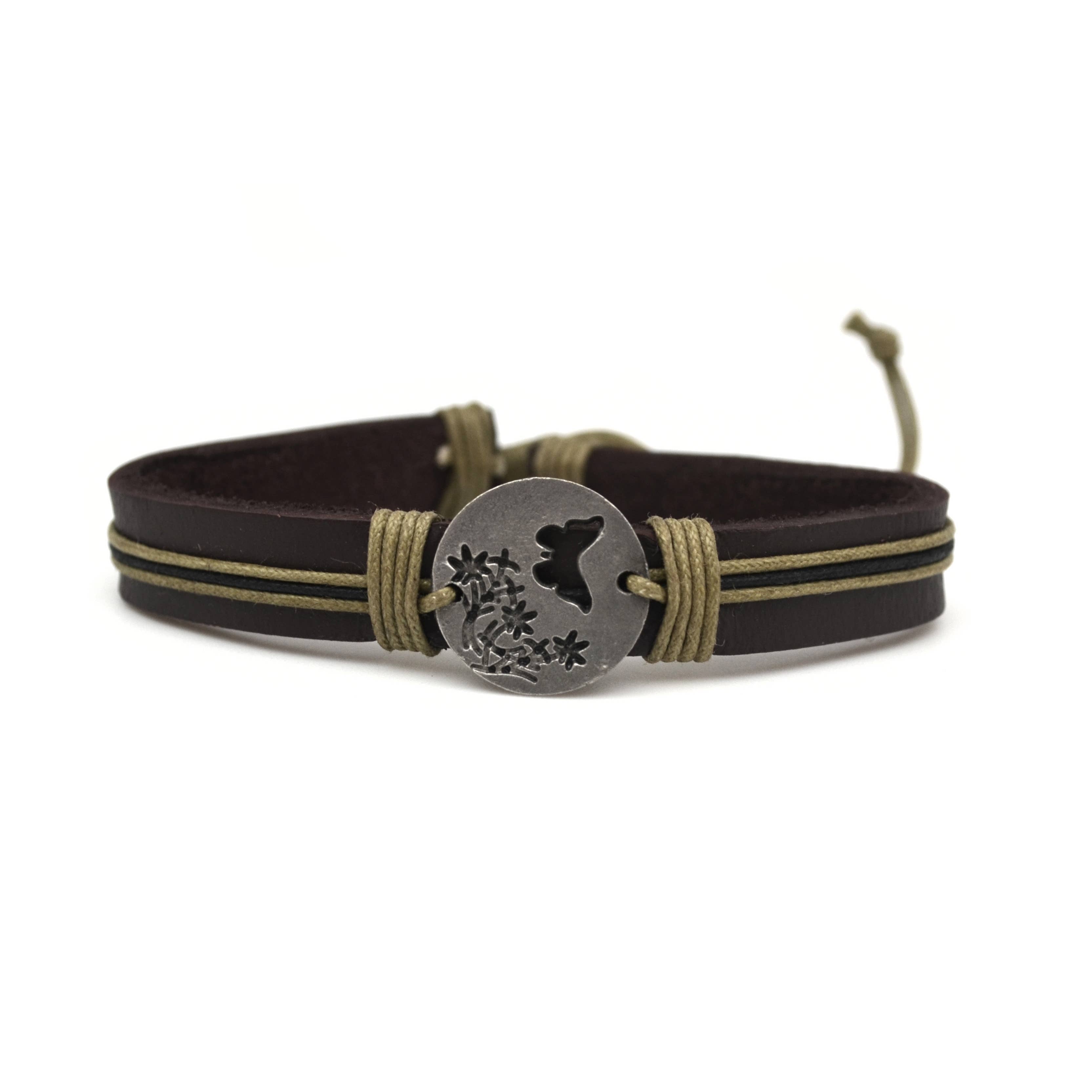 Pull Tie Leather Bracelet - Butterfly with Flowers