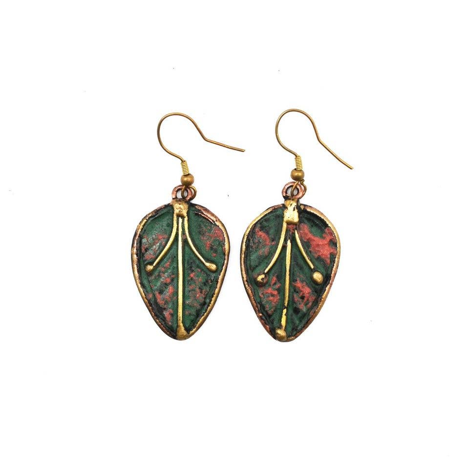 Brass Patina Leaf Earrings