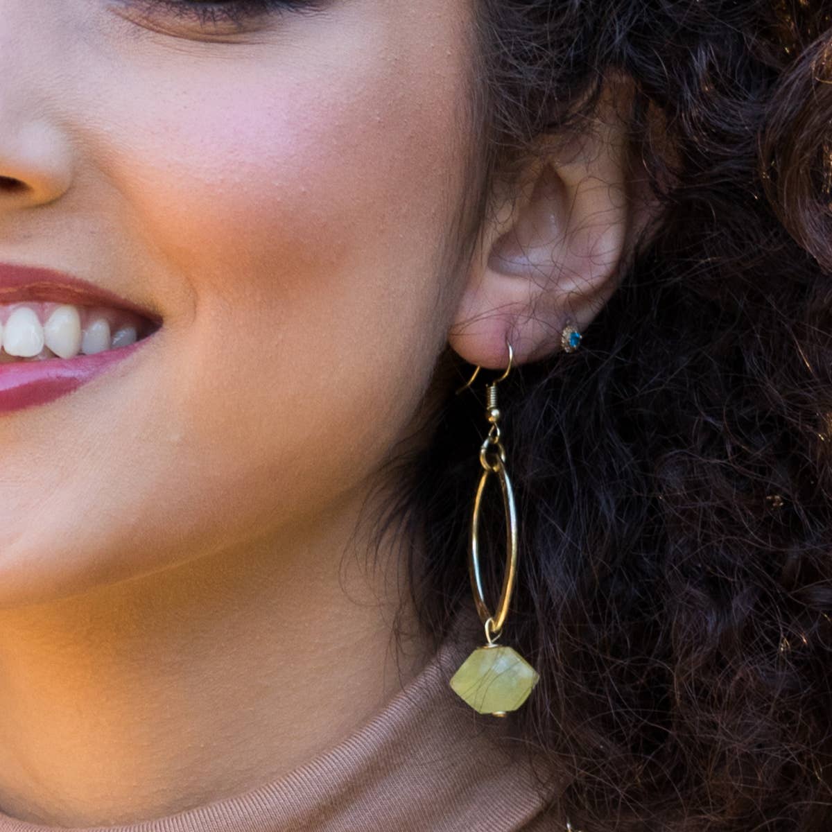 Gold Plated Semi-Precious Stone Long Earrings, no Display
