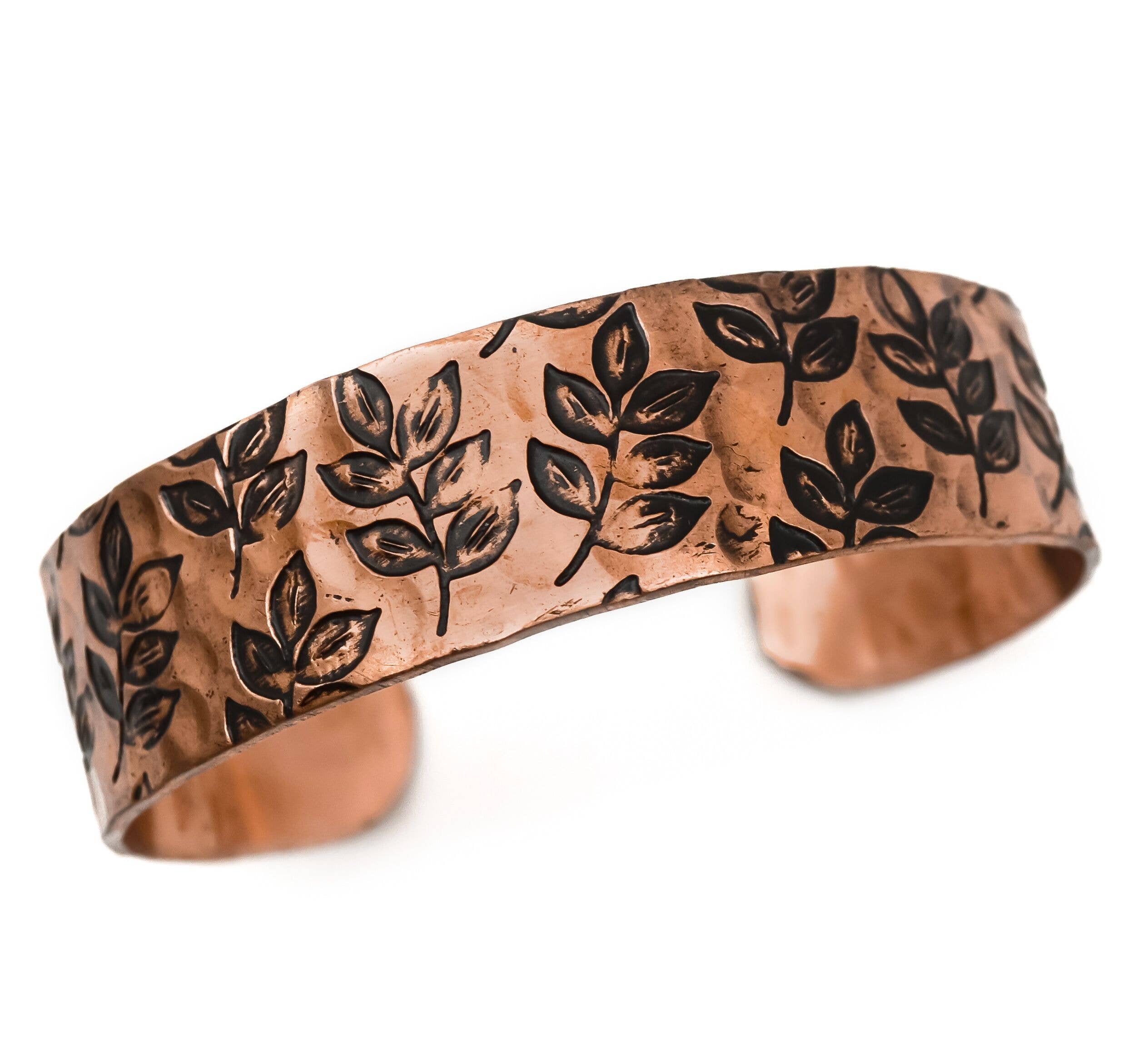 Five Leaves Copper Engraved Cuff Bracelet