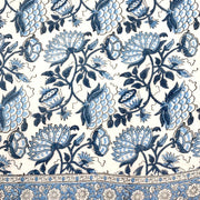 Block Printed Cotton Scarf - Blue and White Large Floral