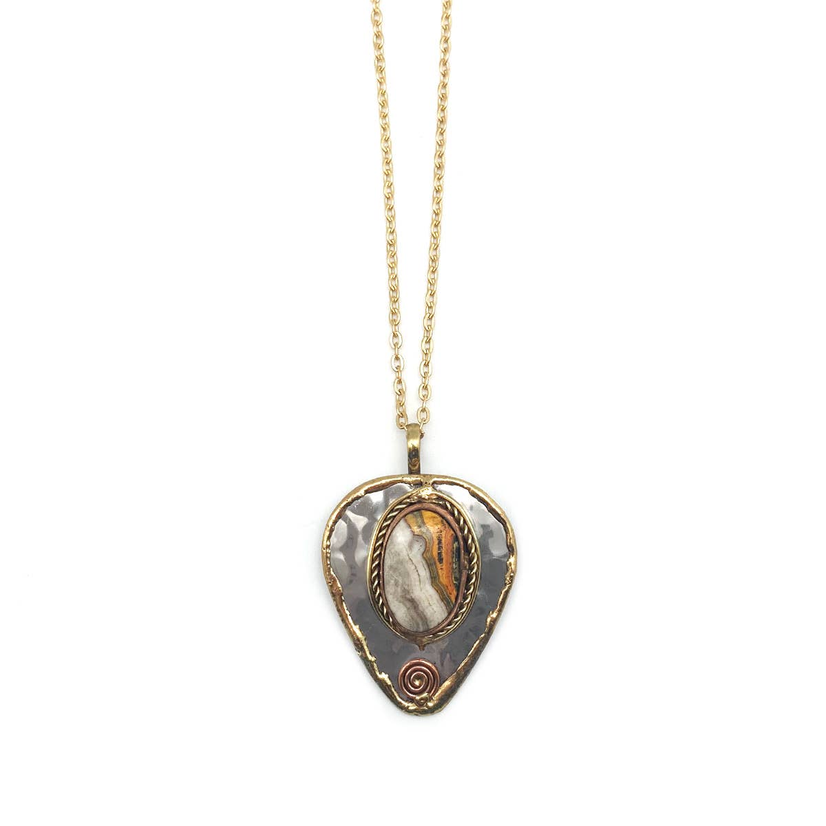 Mixed Metal and  Bumblebee Jasper Stone Pendant