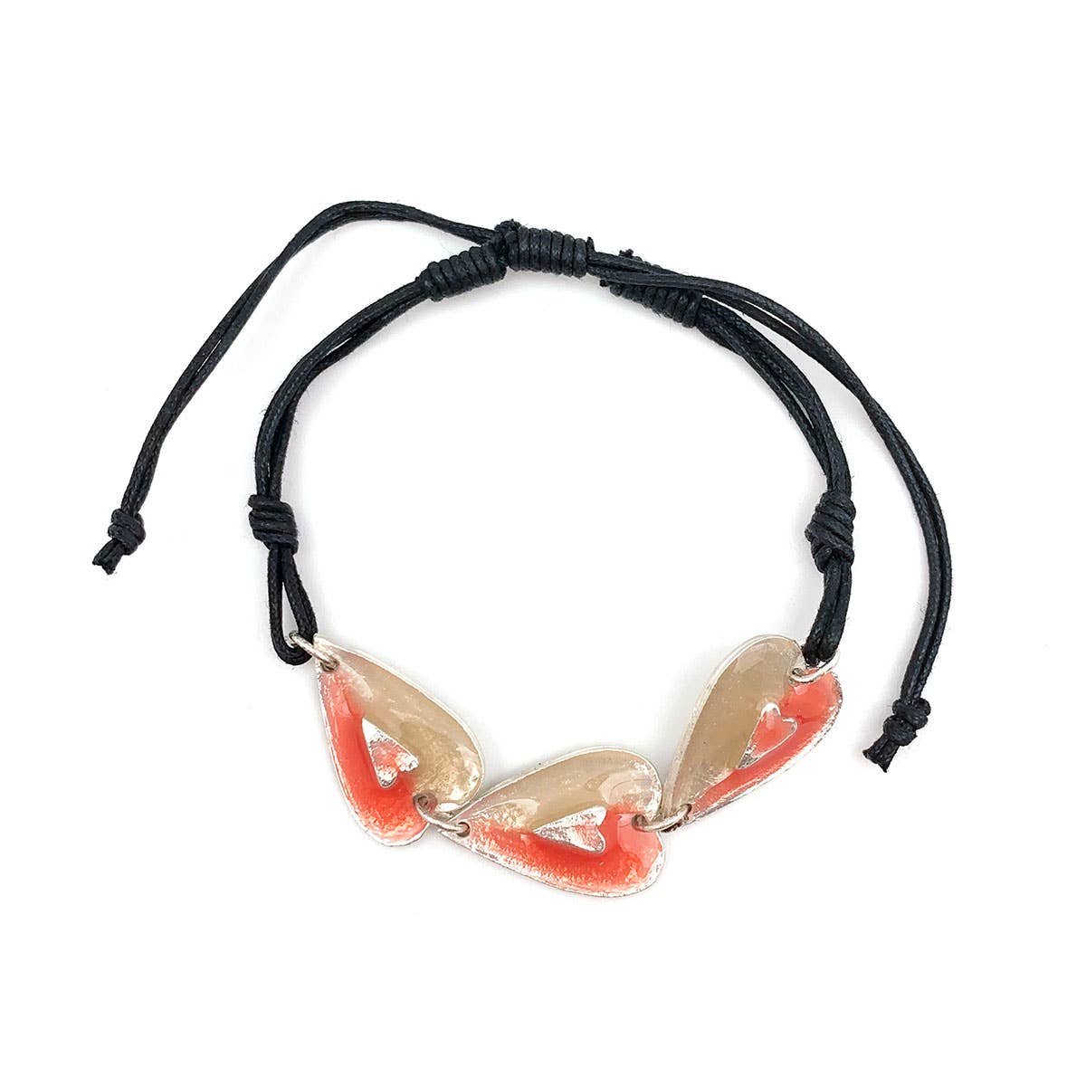 Pewter Bracelet with Color Enamel - Coral/Pearl Heart