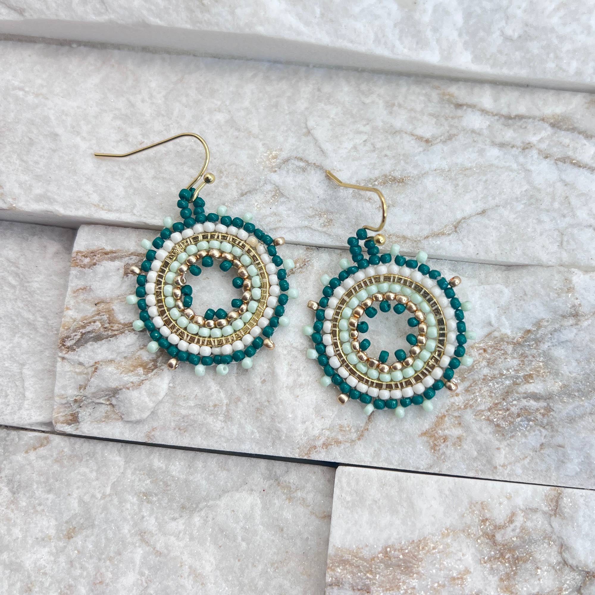 Seed Bead Mandala Hoop Earrings- Multiple Color Styles