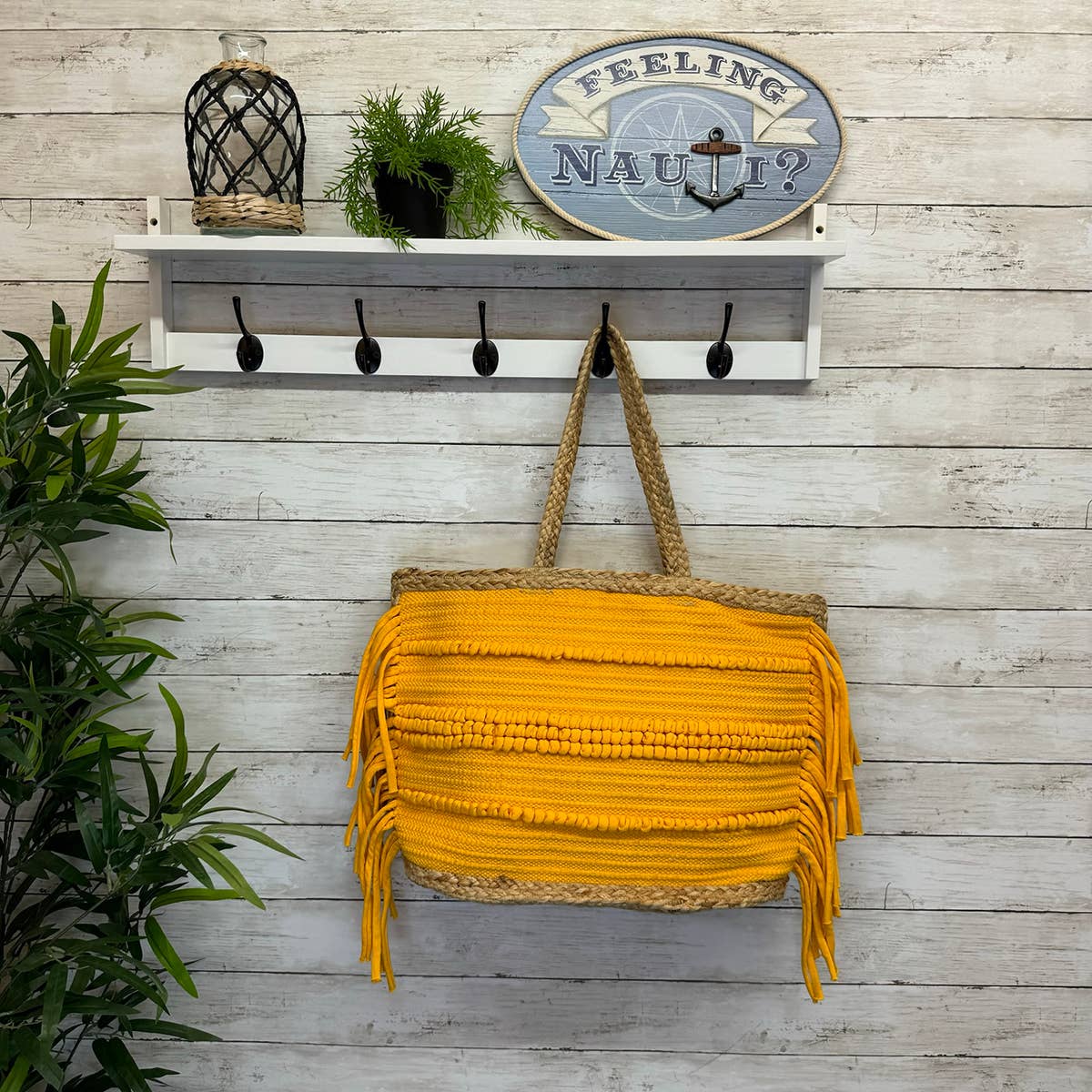Nora Tote - Jute and Yellow Cotton Tote with Fringes