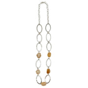 Silver-Plated Long Necklace With Yellow Aventurine Stones