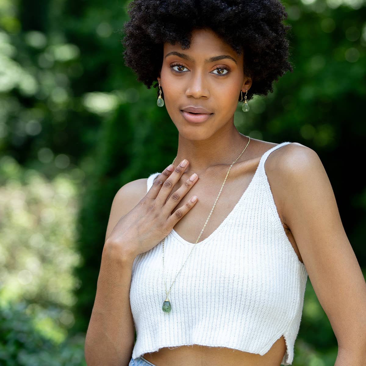 Gold-Plated Prehnite Teardrop Necklace