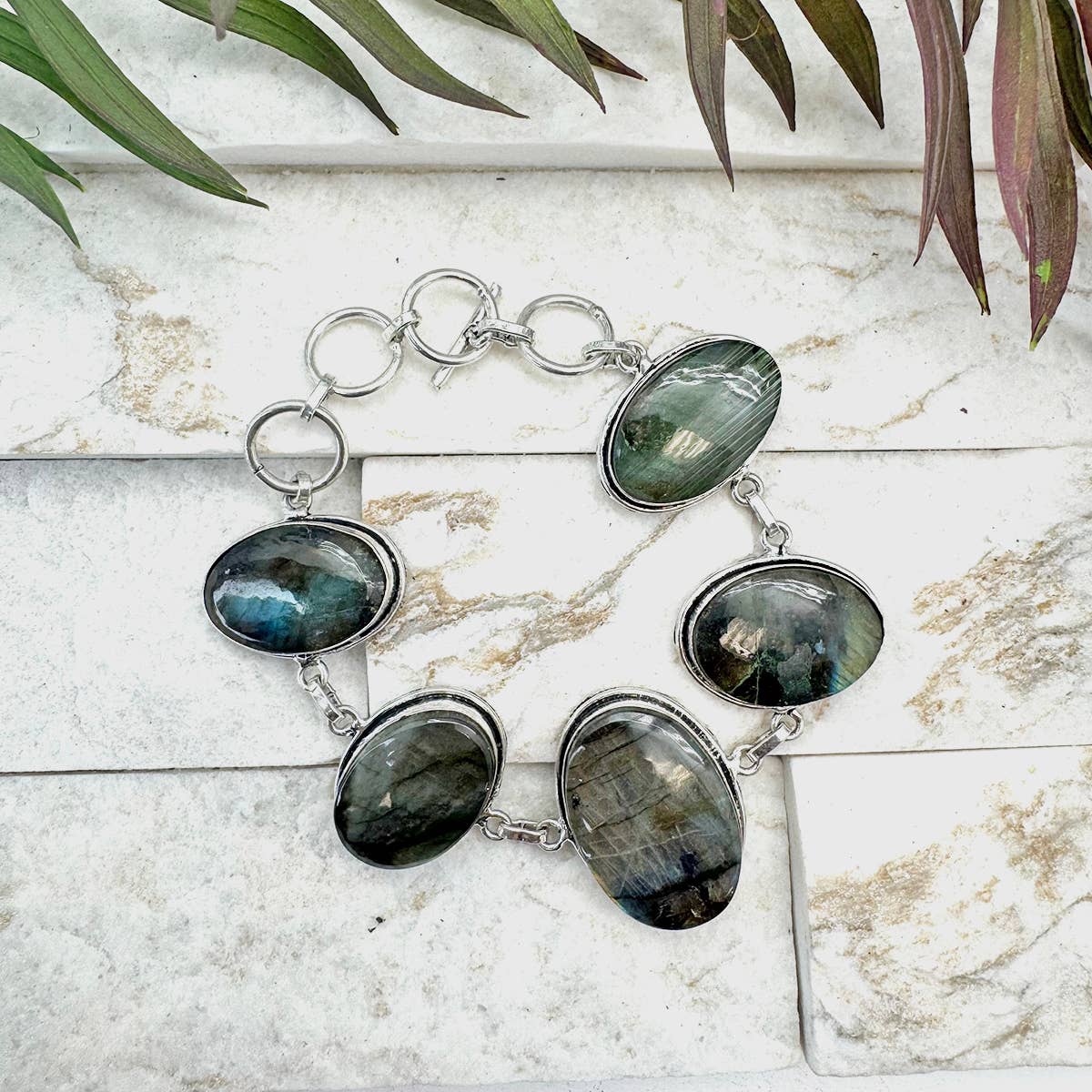 Handcrafted Semiprecious Stone Link Bracelet - Labradorite