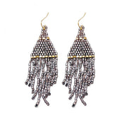 Seedbead Tapered Fringe Earrings - Gunmetal