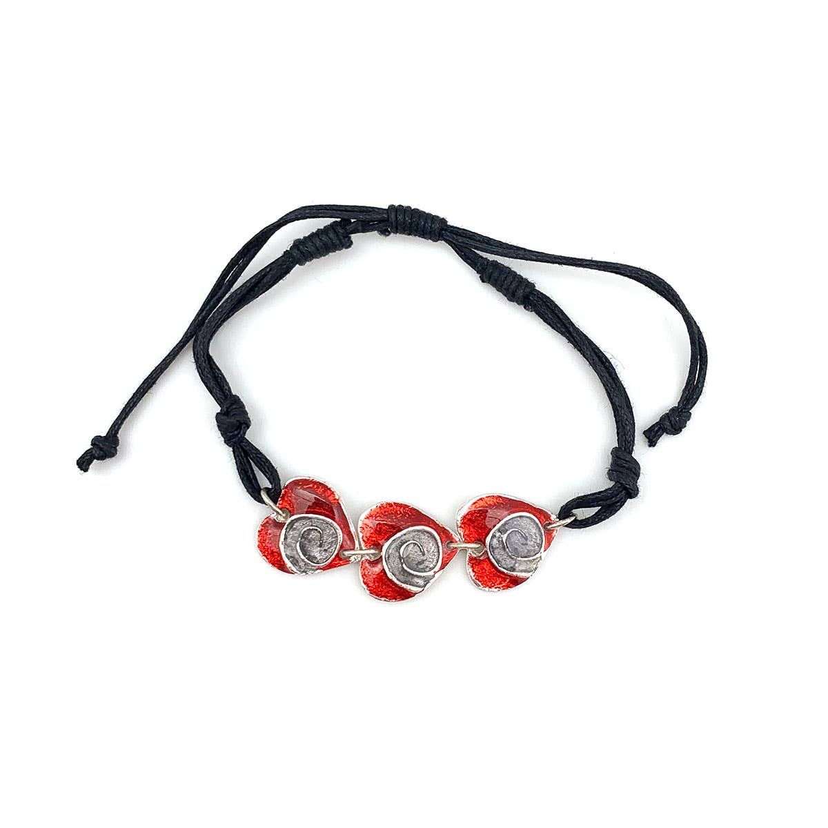 Pewter Bracelet with Color Enamel - Red/Grey Heart