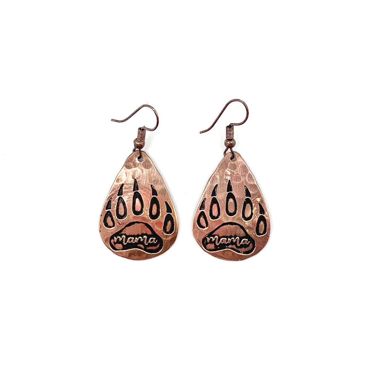 Mama Bear Text Bear Claw Copper Engraved Earrings