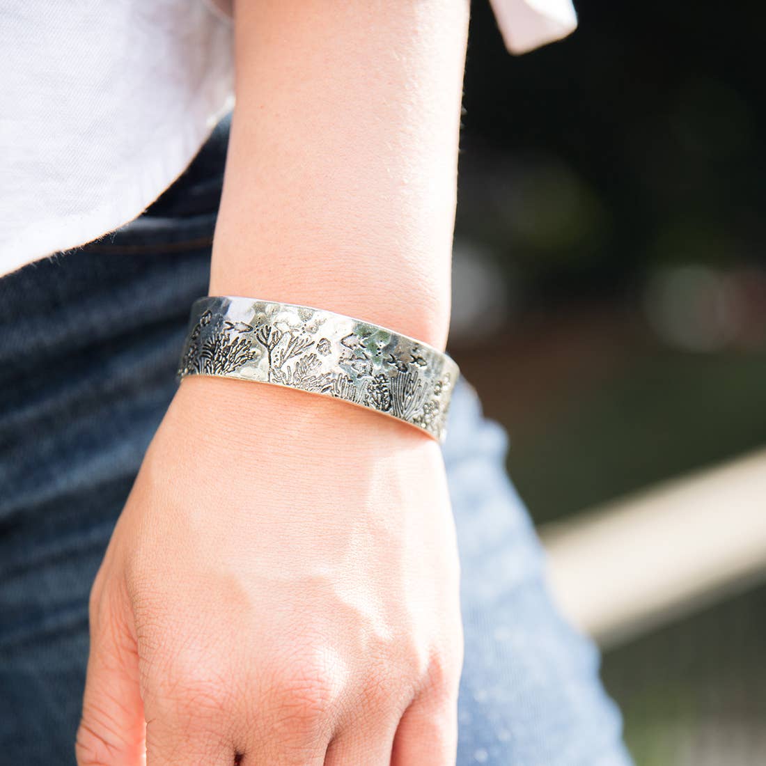 Coral Reef Silver Engraved Cuff Bracelet