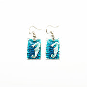 Pewter Earrings with Color Enamel Blue with Silver Seahorse